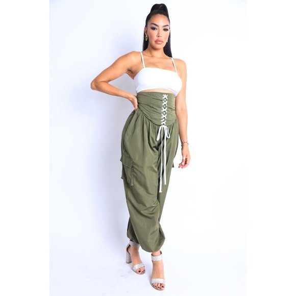 Women's Casual High Waist Cargo Pocket Drawstring Snatch Me Jogger Pants Comfy - Picture 3 of 10